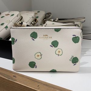 Coach Corner Zip Wristlet With Apple Print